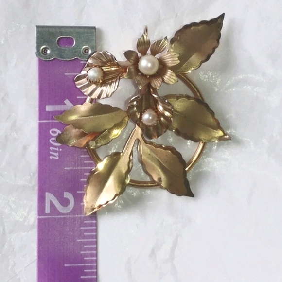 GENUINE PEARL FLORAL BROOCH PENDANT - VINTAGE - Picture 3 of 4